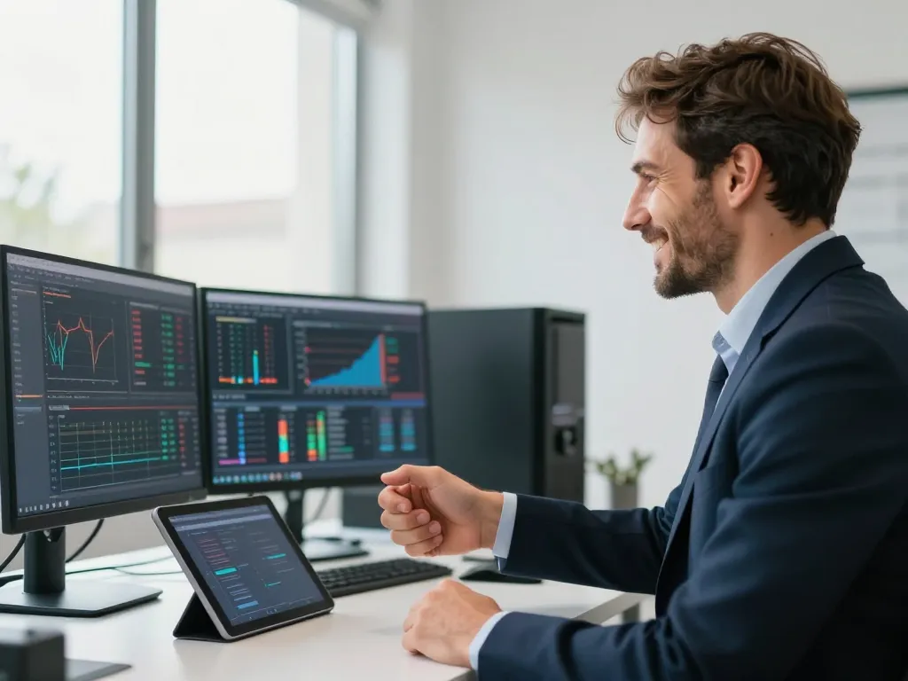 Un chef d'entreprise local satisfait échangeant une poignée de main avec un expert en solutions numériques dans un bureau moderne.